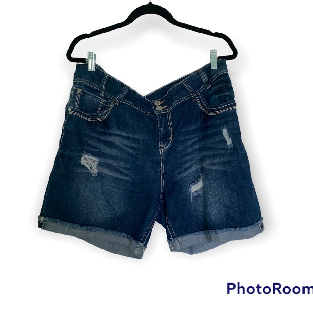 Wallflower distressed dark blue denim shorts